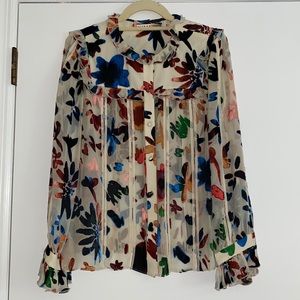 Alice + Olivia burnout silk blouse